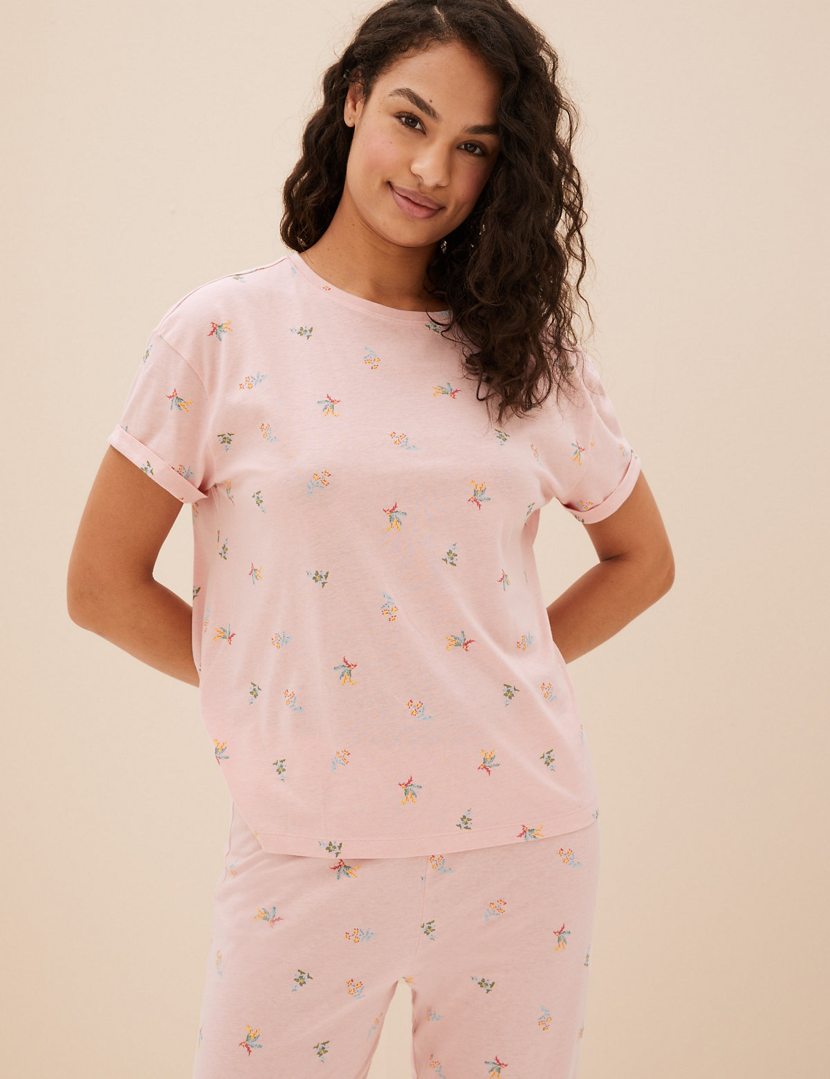 Pure Cotton Ditsy Floral Cropped Pyjama Set