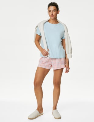 

M&S Collection Conjunto corto de cuadros 100% algodónWomens - Blue Mix, Blue Mix