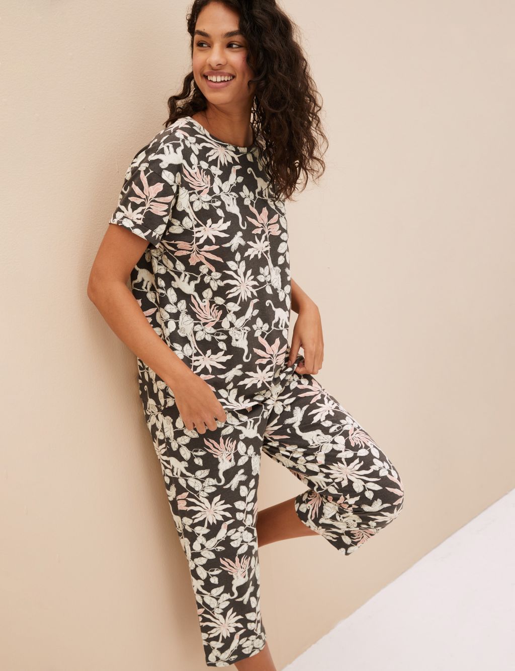Cotton Rich Jungle Print Cropped Pyjama Set image 2