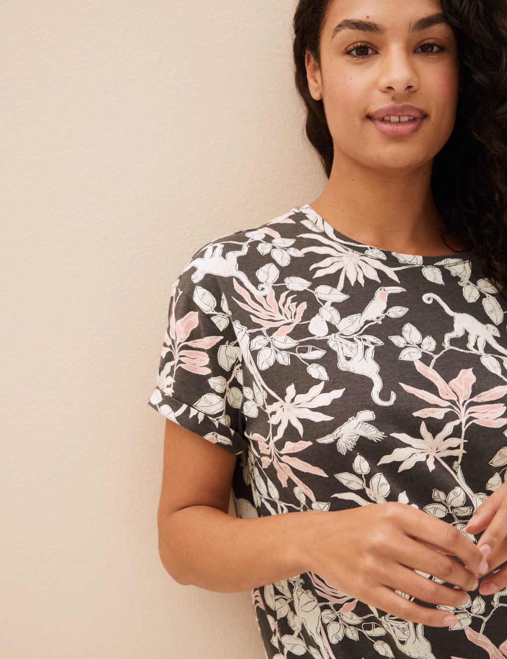 Cotton Rich Jungle Print Cropped Pyjama Set image 3