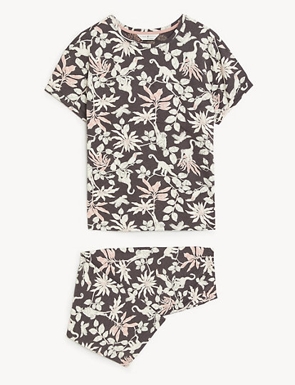 Cotton Rich Jungle Print Cropped Pyjama Set