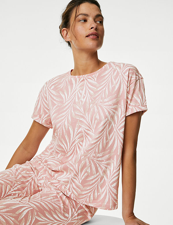 Pure Cotton Leaf Print Pyjama Set - AT