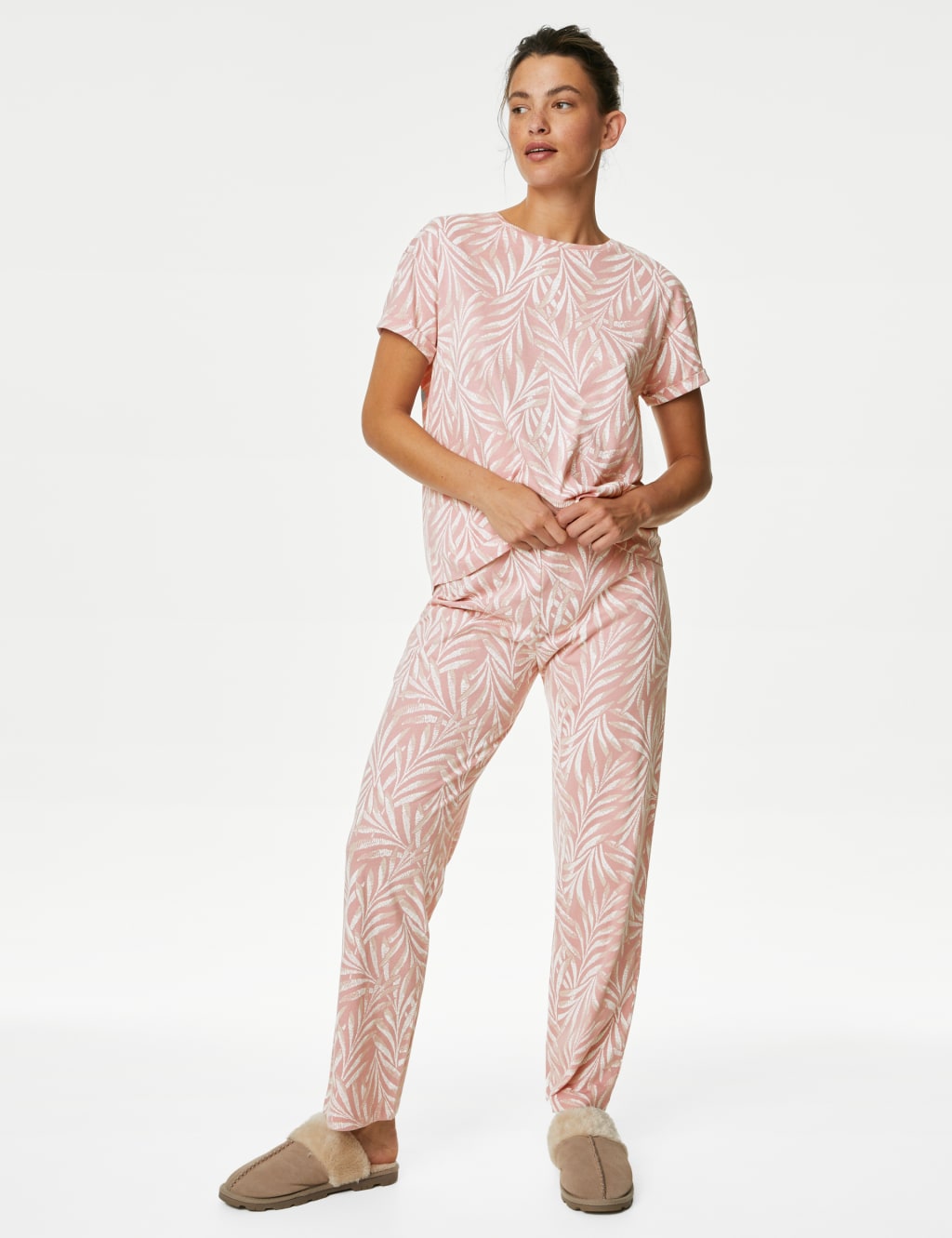 Pure Cotton Leaf Print Pyjama Set image 2