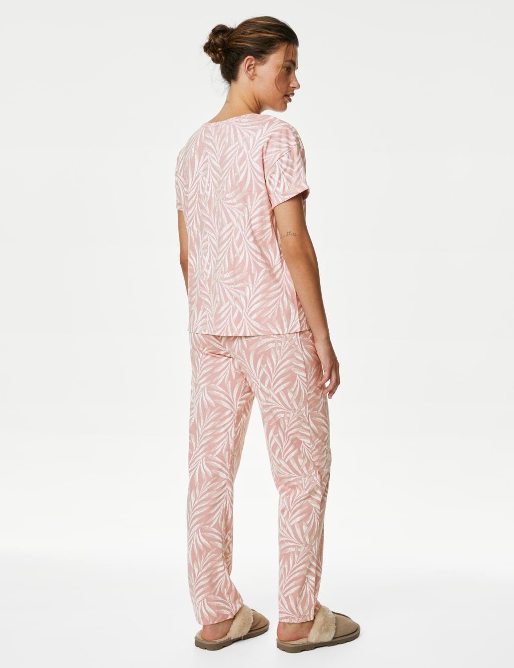 Pure Cotton Leaf Print Pyjama Set image 4