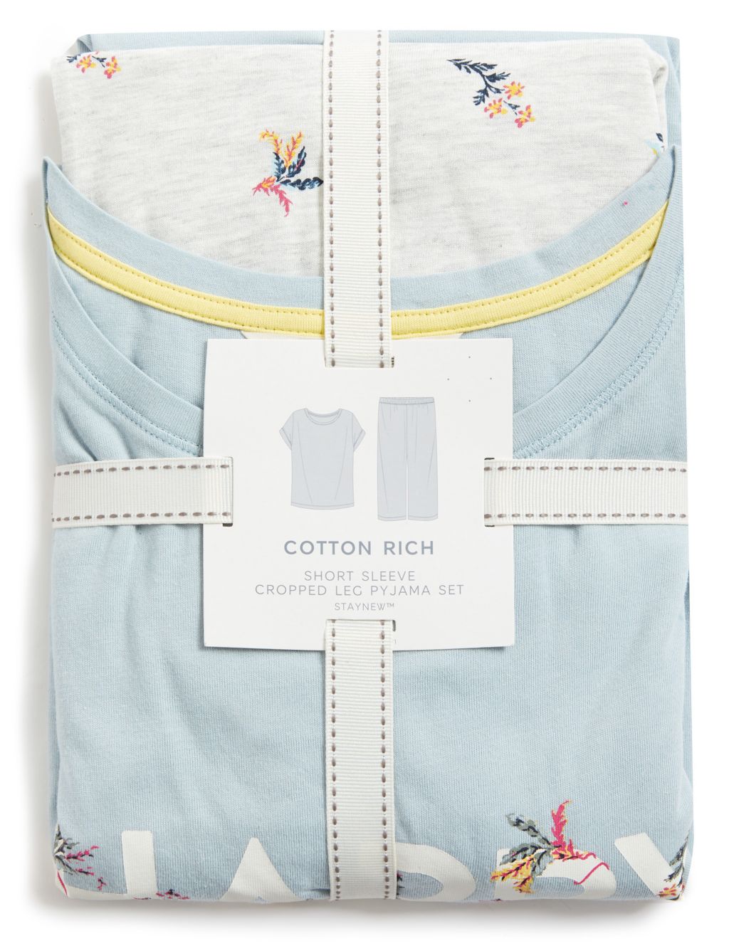 Cotton Rich Happy Slogan Cropped Pyjama Set image 5