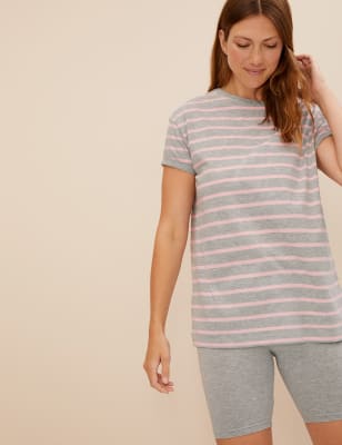 

Womens M&S Collection Shortie-Set mit hohem Baumwollanteil und Streifenmuster - Pink Mix, Pink Mix
