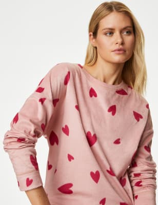 Fleece Heart Print Pyjama Set - CA