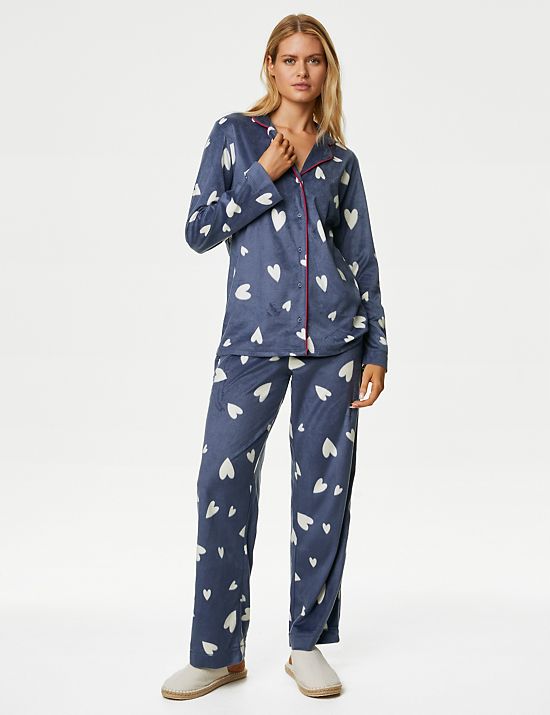 Pyjama en polaire à imprimé coeurs
