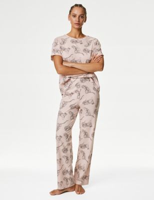 

Womens M&S Collection Pure Cotton Tiger Print Pyjama Set - Pink Mix, Pink Mix