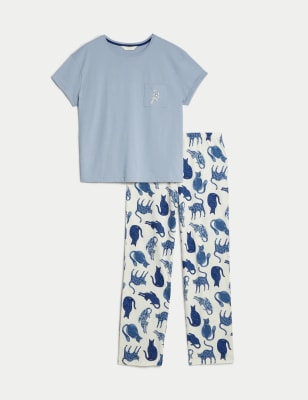 Pure Cotton Cat Print Pyjama Set