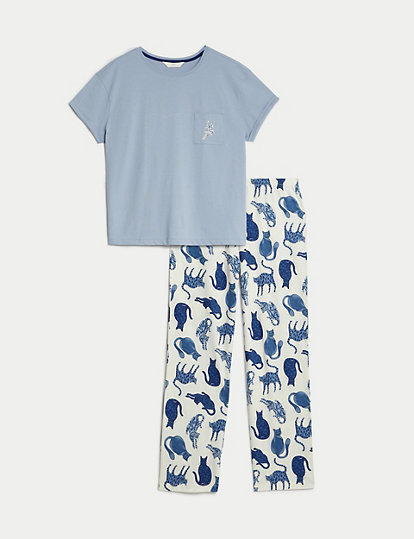 Pure Cotton Cat Print Pyjama Set