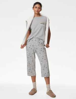 Cotton Rich Polka Dot Cropped Pyjama Set