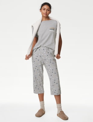 Cotton Rich Polka Dot Cropped Pyjama Set M S ID