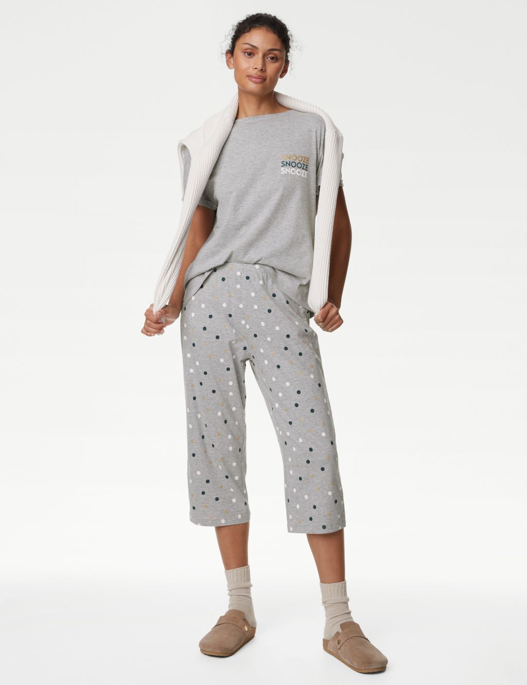 Cotton Rich Polka Dot Cropped Pyjama Set image 1
