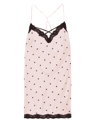 

Womens Boutique Viscose Sateen Polka Dot Chemise - Powder Pink, Powder Pink