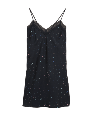 

Womens M&S Collection Dream Satin™ & Lace Star Print Short Chemise - Black Mix, Black Mix