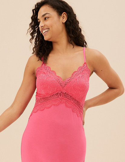 Strappy Lace Trim Long Chemise