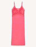 Strappy Lace Trim Long Chemise