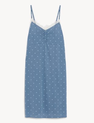 

Womens M&S Collection Polka Dot Lace Trim Chemise - Faded Blue, Faded Blue