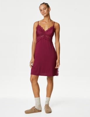 

Womens Body by M&S Body Soft™ Lace Trim Chemise - Raspberry, Raspberry