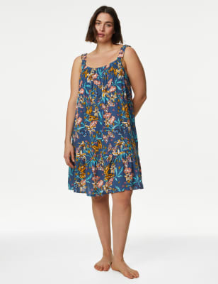 M&S Womens Floral Strappy Chemise - 8 - Dark Blue, Dark Blue