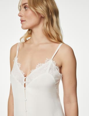 M&S Womens Dream Satin Strappy Lace Chemise - 10 - Ivory, Ivory