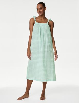 

Womens M&S Collection Pure Cotton Checked Chemise - Bright Mint, Bright Mint