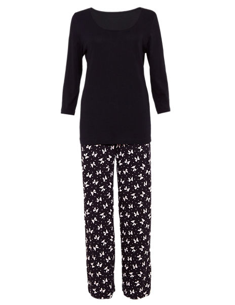 Pure Cotton 3/4 Sleeve Bow Print Pyjamas | M&S Collection | M&S