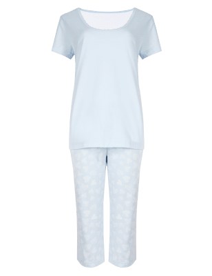 Pure Cotton Ditsy Heart Print Cropped Pyjamas | La Maison de Senteurs | M&S