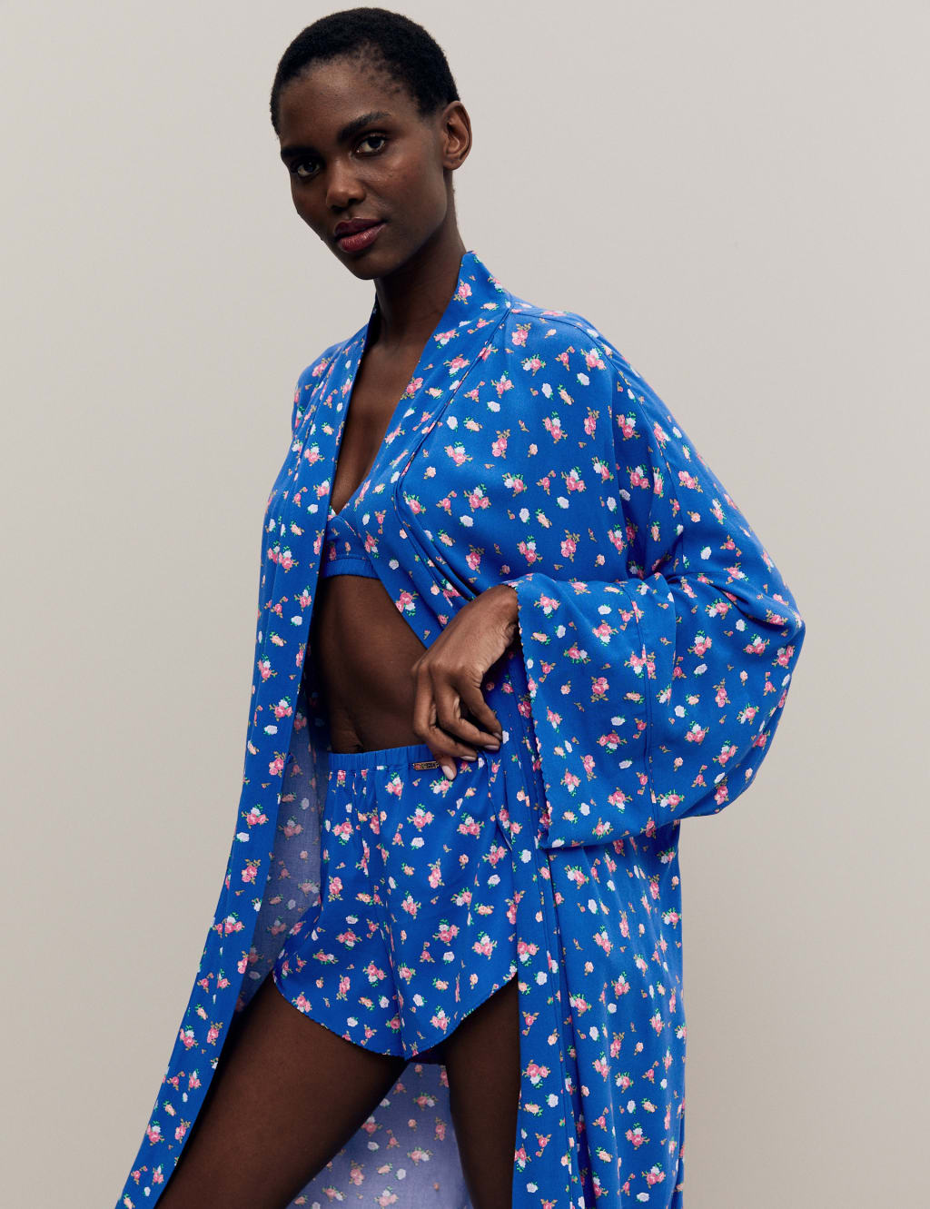 Floral Print Long Kimono Robe image 1