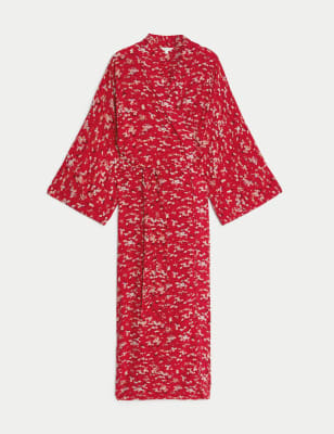 Floral Print Long Kimono Wrap