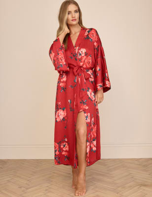 

Womens ROSIE Satin-Morgenmantel mit Blumendesign - Dark Red Mix, Dark Red Mix
