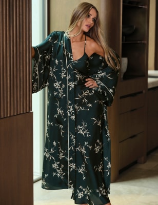 Women Satin Negligee Sexy Sleepwear Nightgown Silk Nightdress Full