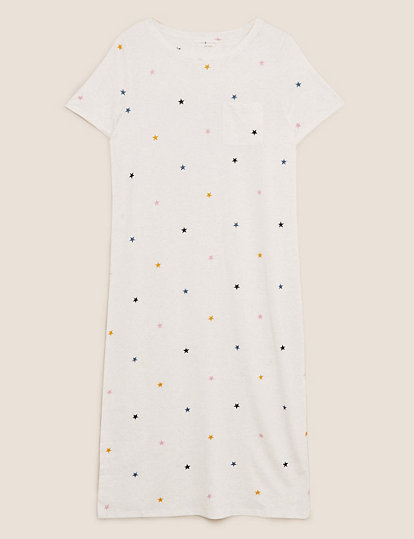 Cotton Modal Star Print Long Nightdress