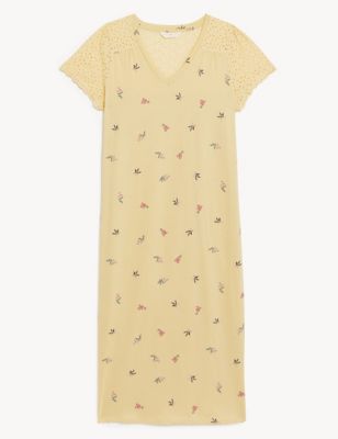 

Womens M&S Collection Pure Cotton Floral Broderie Long Nightdress - Yellow Mix, Yellow Mix