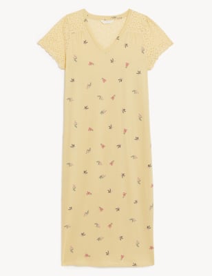 

Womens M&S Collection Pure Cotton Floral Broderie Long Nightdress - Yellow Mix, Yellow Mix