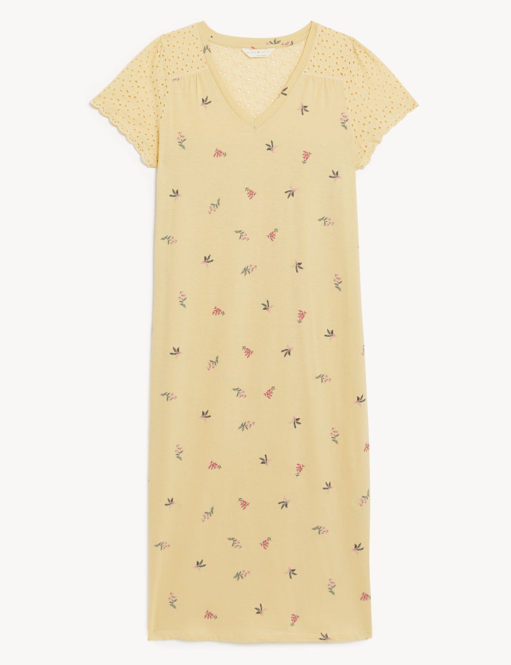 Pure Cotton Floral Broderie Long Nightdress