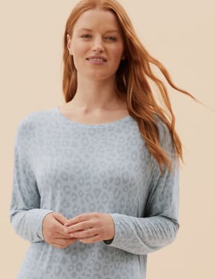

Womens M&S Collection Langes Nachthemd aus Viskose mit Tiermuster - Grey, Grey