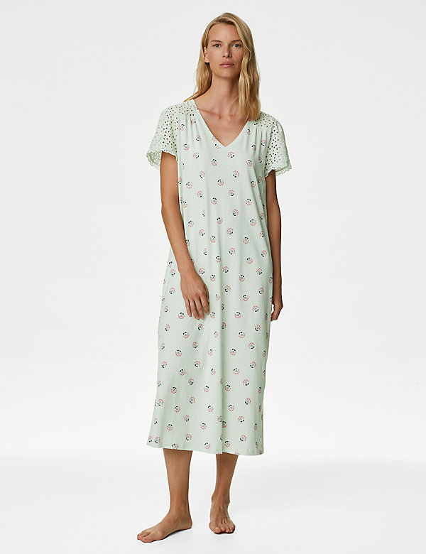 Pure Cotton Floral Broderie Nightdress - GR
