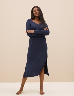 

Womens M&S Collection Cool Comfort™ Cotton Modal Long Nightdress - Navy, Navy