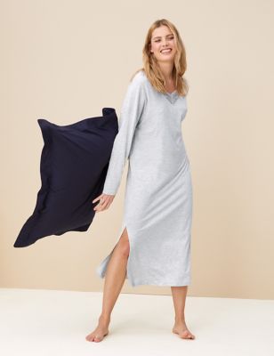 

Womens M&S Collection Cool Comfort™ Cotton Modal Long Nightdress - Grey Marl, Grey Marl