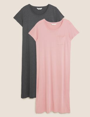 

Womens M&S Collection 2 Pack Cotton Modal Long Nightdresses - Charcoal Mix, Charcoal Mix