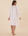 Pure Cotton Broderie Trim Long Nightdress