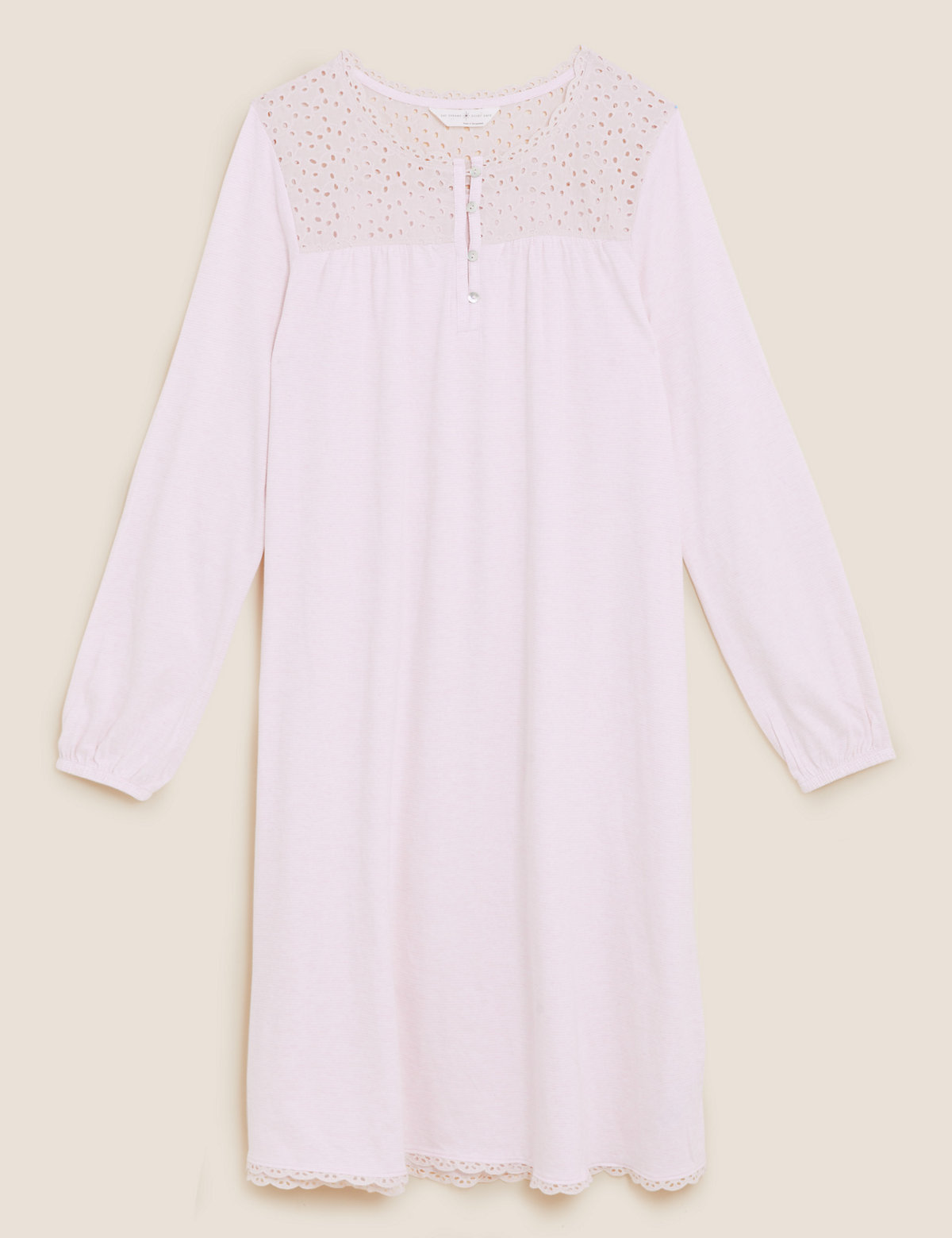 Pure Cotton Broderie Trim Long Nightdress