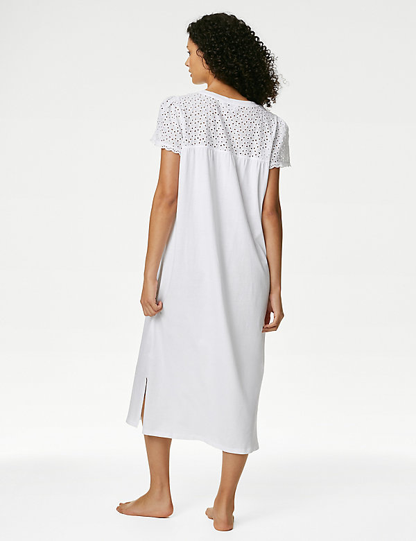 Pure Cotton Broderie Trim Long Nightdress - MX