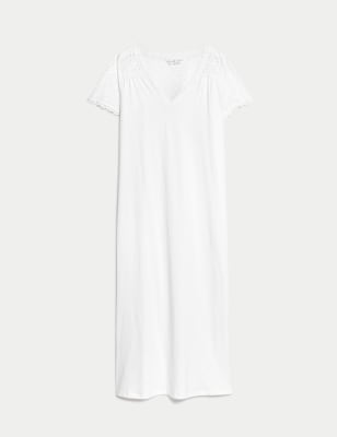 Pure Cotton Broderie Trim Long Nightdress | M&S Collection | M&S