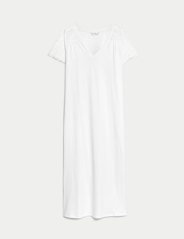 Pure Cotton Broderie Trim Long Nightdress - MX