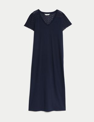 Pure Cotton Broderie Trim Long Nightdress | M&S Collection | M&S