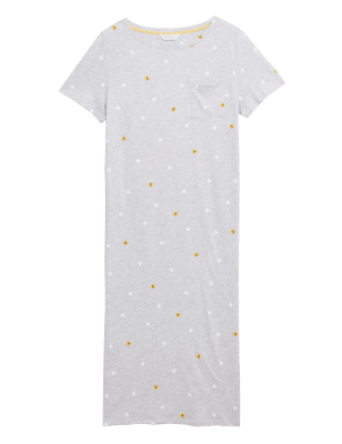 M&S Womens Cotton Long Nightdress - 16 - Grey Mix, Grey Mix