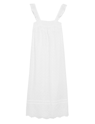 

Womens M&S Collection Langes Dobby-Nachthemd aus reiner Baumwolle - White, White